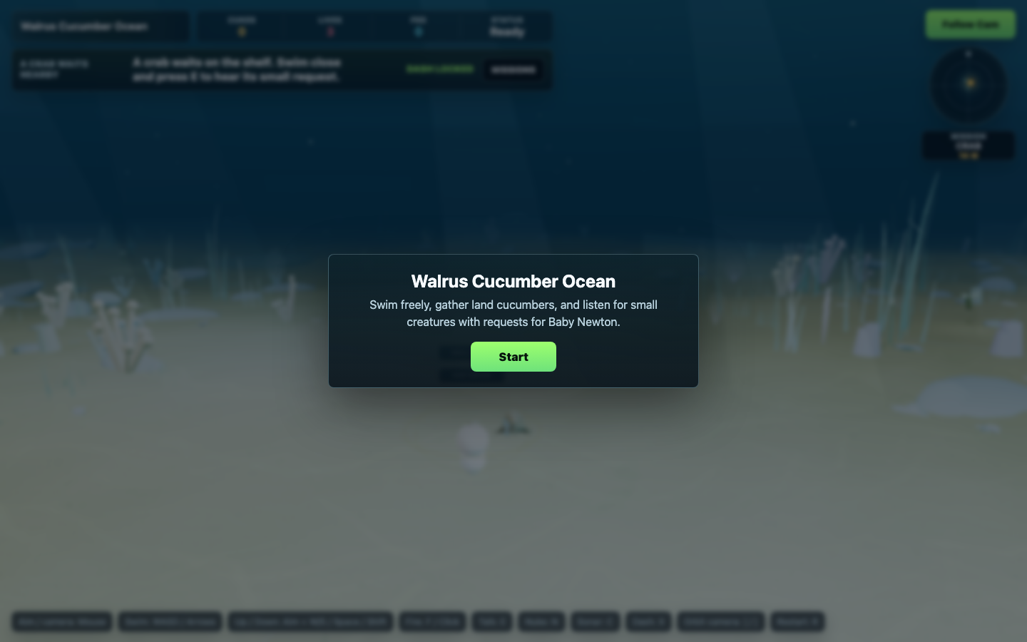 Screenshot of the Walrus Ocean Loop prototype showing the underwater game world.